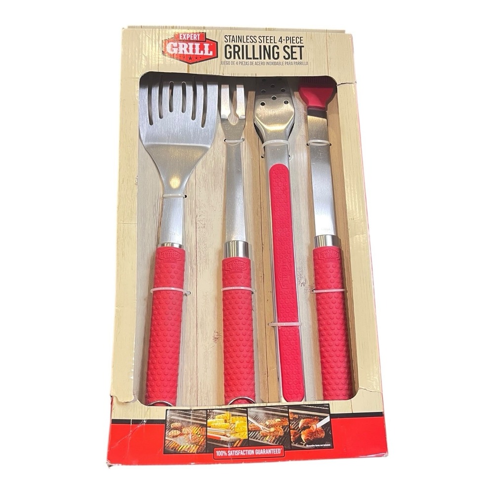 NEW Expert‎ Grill Stainless Steel 4-Piece Grilling Set Red